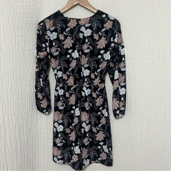 41 Hawthorn Black Floral Blouson Sheath Dress Petite XS Long Sleeve Pullover - Picture 3 of 6